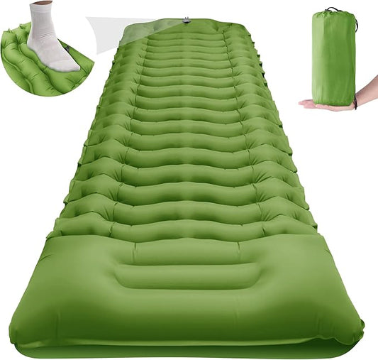 STURME Sleeping Pad for Camping, 3.9 Inch Thickness Self-inflating Camping Mattress with Foot Pump, Compact Air Mattress Ultralight Sleeping Mat with Pillow for Backpacking, Hiking, Outdoor -ArmyGreen