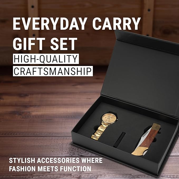 Classic Theme EDC Men's Gift Set, Tactical Pocket Knife & Multifunctional Sports Chronograph Watch