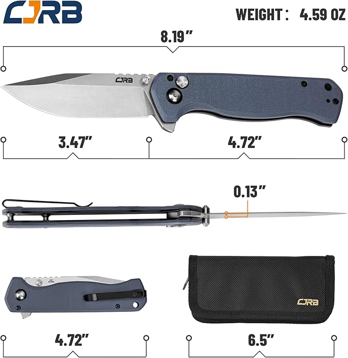 CJRB CUTLERY Folding Pocket Knife Chord(J1927) Flipper Button Lock EDC Gentleman Knife with AR-RPM9 Steel Blade and Gray Blue G10 Handle Foldable Outdoor Carry for Men Women Gift