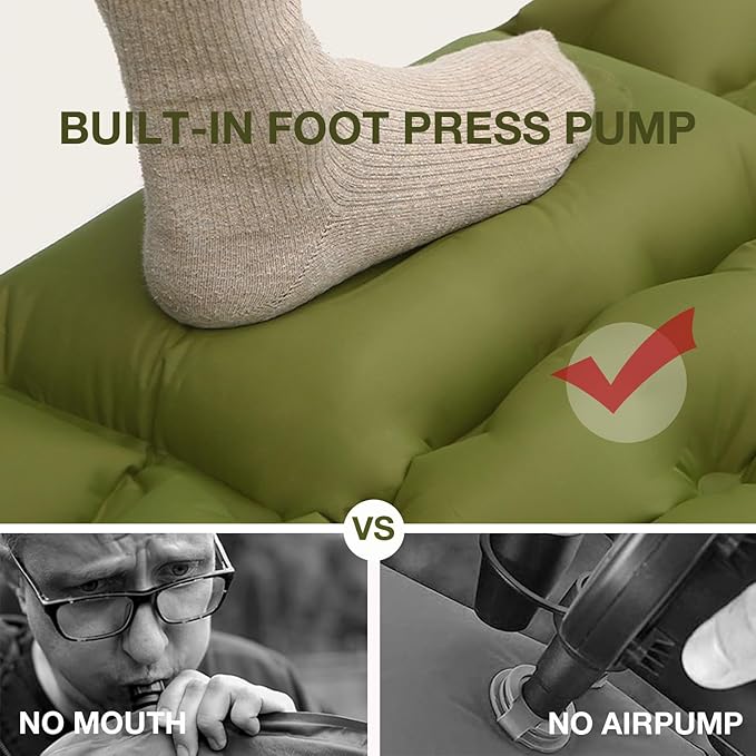 Camping Sleeping Pad, Ultralight Inflatable Sleeping Mat with Pillow, Built-in Foot Pump, Compact Lightweight Camping Air Mattress for Camping Hiking