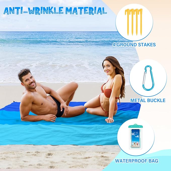 Beach Blanket Waterproof Sandproof 1-8 Adult Oversized 9'×10' Lightweight Durable Compact Sand Free Beach Mat for Travel Camping Hiking Picnic Blanket