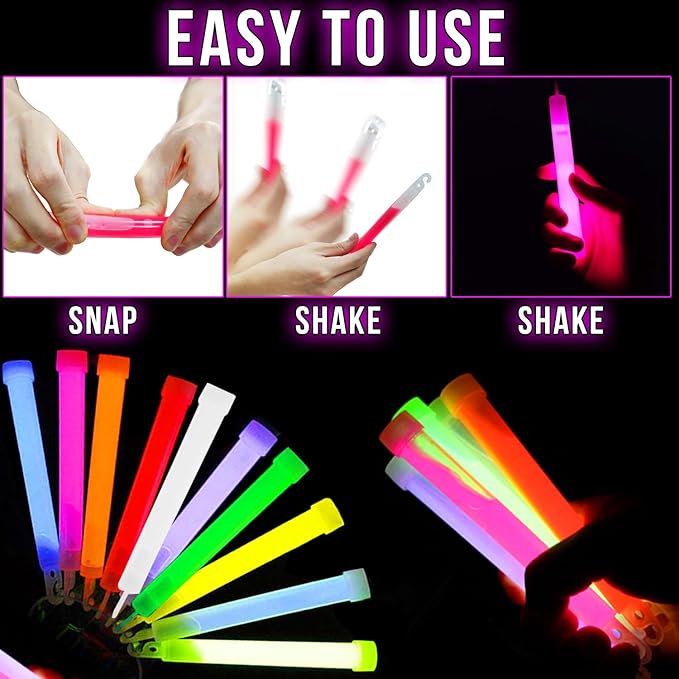 TURNMEON [ Ultra Bright ] 32 Pack 6" Glow Sticks Emergency Bulk Party Pack, 8 Color Neon Light Sticks Glow in The Dark, Waterproof Glow Accessories for Survival, Camping, Parties, Decorations