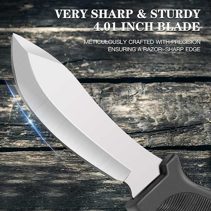 Fixed Blade Outdoor Duty Straight Knife, Tactical Survival Knife with Waist Clip,Camping Gift for Men MHT1-Z (Sliver)