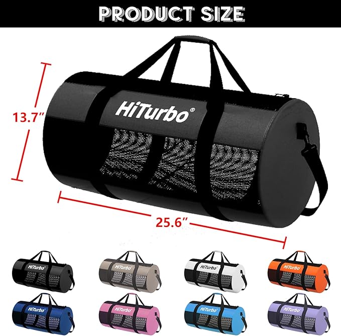 Hiturbo Mesh Dive Duffel Bag: Scuba Gear Bags for Diving, Snorkeling, Freediving and Swimming - 60L Travel Beach Pool Water Sports Equipment Bag with Shoulder Strap
