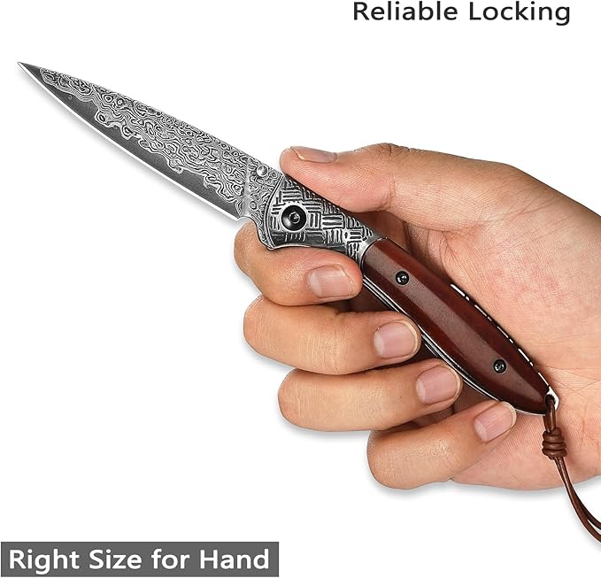 Handmade Damascus Steel Folding Pocket Knife with Leather Sheath,3.15in Blade Bone Handle Thumb Stud Opener Knives for Men EDC, Piscis Austrinus-02B
