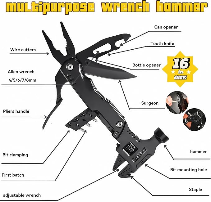 Multitool Pocket Knife, Multitool Knife Hammer and Wrench Pliers Saw Bottle Can Opener Screwdriver, Multitool for Camping Hiking Survival, Gifts for Men Him Dad