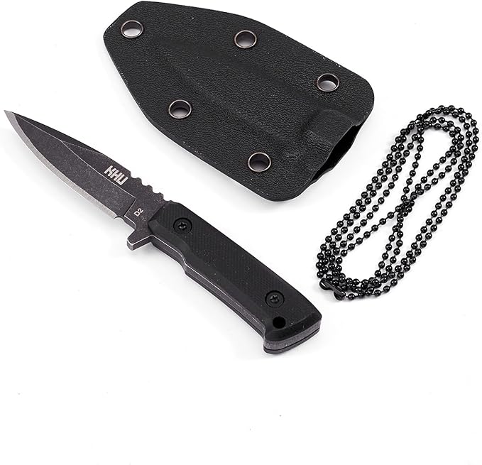 Neck Knife Fixed Blade EDC Knife - Knife Necklace Mini Knife Survival Knife Neck Knives - D2 Steel G10 Handle - Outdoor Hunting Camping Gear with kydex Sheath