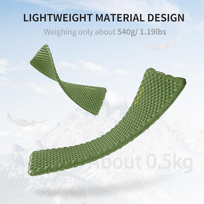 Naturehike 1.9LB Ultralight Self Inflating Sleeping Pad with R4.6, 3.2in Thickened Patchworkable Double Sleeping Mat for Camping, Hiking, Climbing with Inflatable Bag, Green Rectangular