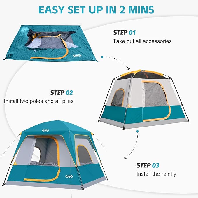 UNP 2/4/6/8 Person Tent, Portable Cabin Tent, Camping Tent 4-Person Easy Set Up, Waterproof with Top Rainfly for Outdoor Camping/Hiking