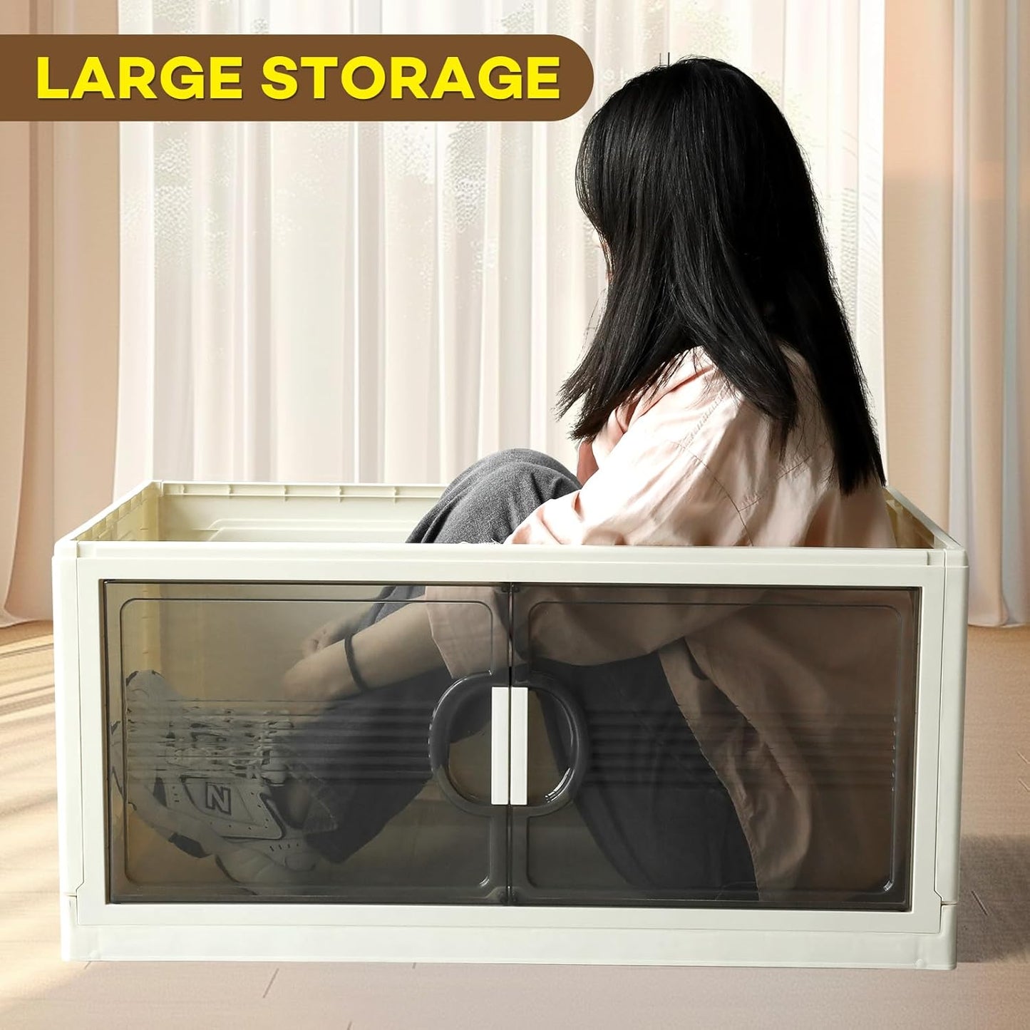 150GAL/600QT Large Storage Bins with 2 Lids, Stackable Collapsible Storage Bins with 8 Wheels & 2 Lids, Closet Organizers and Storage, 4 Packs Folding Plastic Clothes Storage Cabinet for Home Office