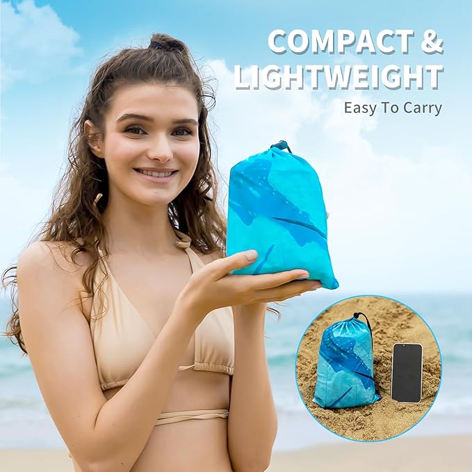 Beach Blanket, 83''*79''(210 * 200cm) Waterproof Sandproof Shark Picnic Blankets for 3-5 Adults, Oversized Lightweight Beach Mat, Big & Compact Picnic Mat for Travel, Camping, Hiking, Beach