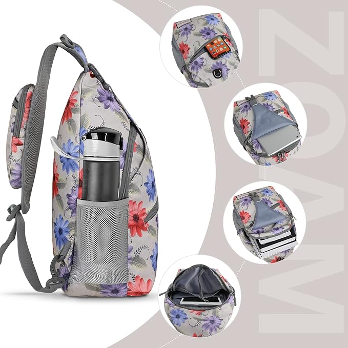 ZOMAKE Sling Bag for Women Men, Small Crossbody Sling Backpack, Mini Water Resistant Shoulder Daypack for Travel, Anti Thief Chest Bag for Hiking, Sports(Color Chrysanthemum)
