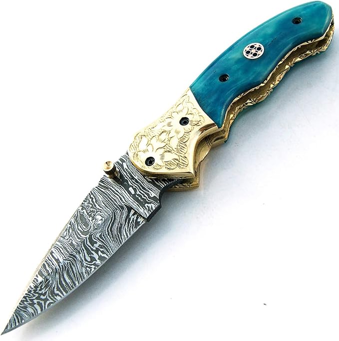 PAL 2000 KNIVES FOL-9418 Damascus steel folding pocket knife With Sheath