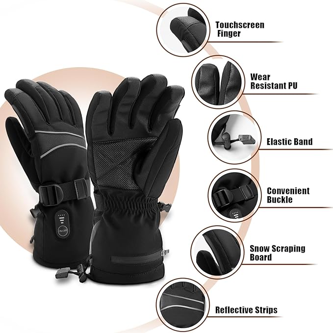 Heated Gloves for Men Rechargeable, 7.4V Heated Gloves Women, 5000mAh Battery Waterproof Touchscreen Electric Heated Gloves for Motorcycle Skiing Hunting Camping