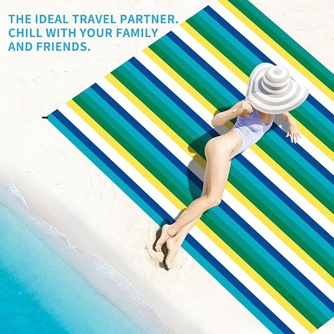 BYDOLL Beach Blanket Sandproof Waterproof 78''×110''1-7 Adults Compact Lightweight Oversized Beach Blanket Large Picnic Mat Beach Blanket for Travel Camping Hiking Picnic