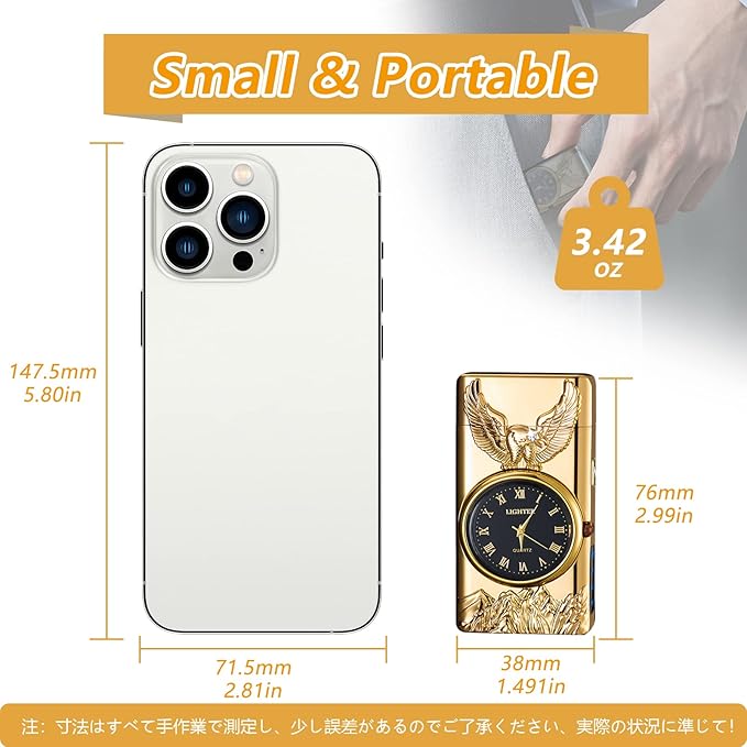 Plasma Lighter USB Rechargeable with led Display arc Lighter with Clock dial time Display Cool Lighter for Father's Day（Gold）
