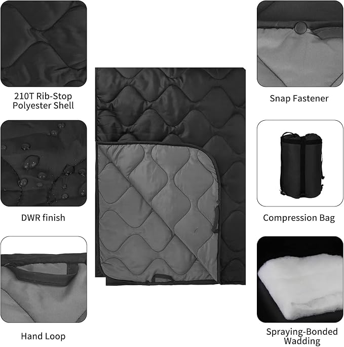 Poncho Liner Military Woobie Blanket Multicam Camo Woobie with Compression Carry Bag for Outdoors Hiking Jungle Hunting Gear