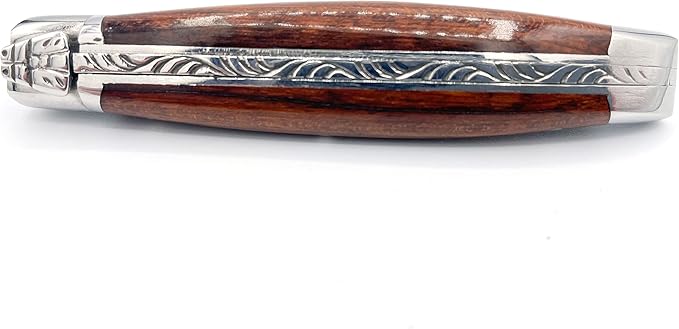 Laguiole en Aubrac Handmade Plated Folding Pocket Knife, 3.5-in (9cm). Amourette Wood Handle, Stainless Steel Shiny Bolsters