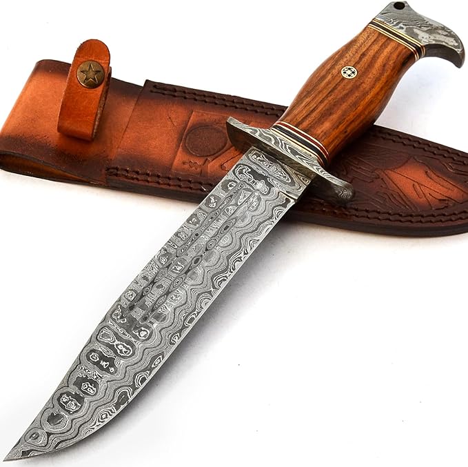 PAL 2000 KNIVES BOW-9660 Custom Handmade Damascus Steel Fixed Blade Hunting Bowie Knife