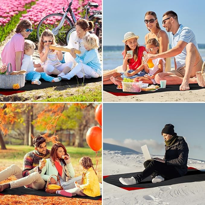 Ainiv Picnic Blanket, Mini Pocket Beach Mat 78.8 x 82.7IN (5-7 People) Foldable, Lightweight Waterproof Sand Free, Foldable Thin Ground Sheet for Outdoor Camping Hiking Travel - with Hand Strap