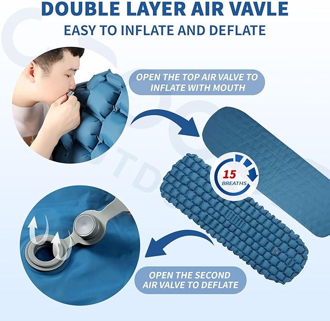 Sleeping Pad for Camping - Inflatable 2 Inch Sleeping Mat for Backpacking, Ultralight Camping Pad for Tents, Compact Camping Air Mattress for Hiking, Car Travel, and Sports