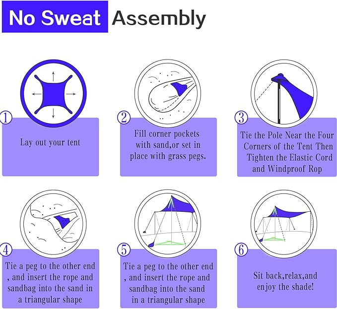 UMARDOO Family Beach Tent Canopy Sun Shade Portable 10×10FT, Large Wind Resistance Beach Sun Shelter Easy Setup with Packable Carry Bag for Outdoor Travel UPF 50+(Purple)