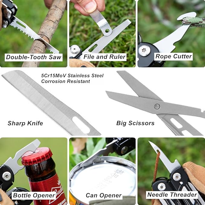 Multitool Pliers, Premium Multi Tool Pliers Pocket Knife Scissors Replaceable Wire Cutter Screwdriver, Foldable Multitools Knife with Clip Safety Locking for Camping Hiking Survival Gifts Men