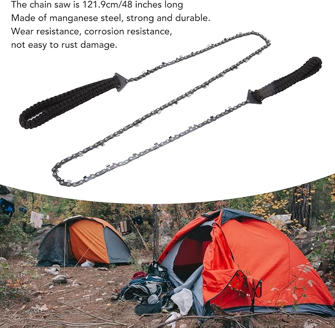 High Limb Rope Saw 48 In, Rope Chain Saw with Black Paracord, 64 Links, 3/8 Inch Cutter Chain, Folding Pocket Chainsaw for Wood-Cutting, Camping and Field Survival Gear