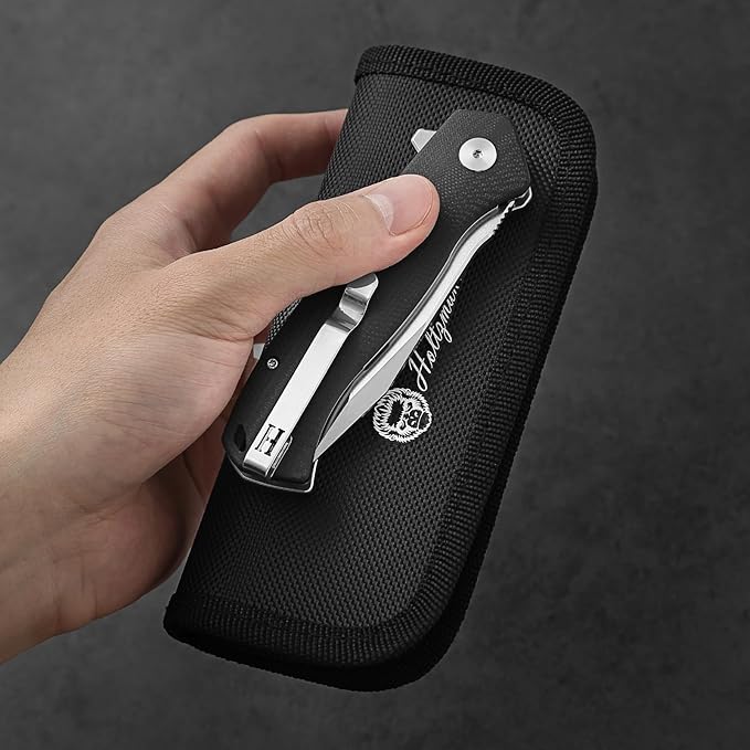 Holtzman's Gorilla Survival Folding Knife D2 Steel Blade G10 Handle Pocket Knife EDC Giftset for Men and Women (half stonewashed half silver blade + black handle)