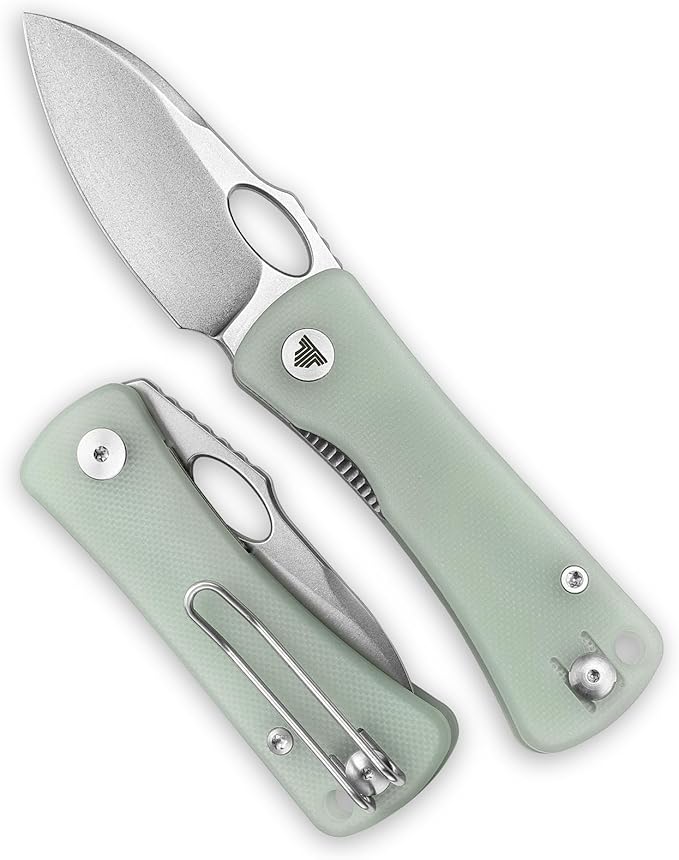 Pocket Knife for EDC,2.04in 14C28N Steel Blade,Jade G10 Reversible Deep Carry Clip Handle,Folding Thumb Hole Knives for Men and Women，Andromeda -03