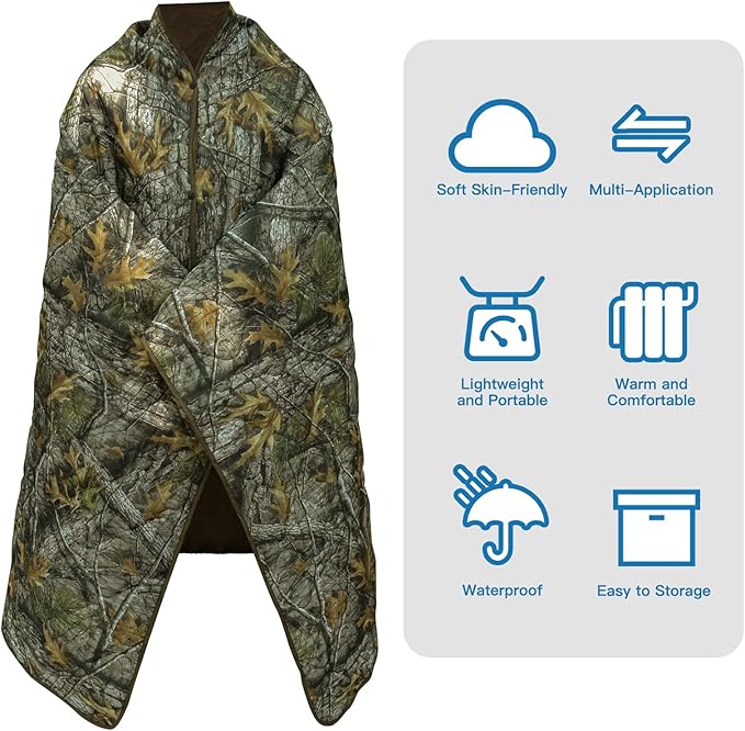 Military Poncho Liner 55”x 79” Camping Blanket Woobie Compact Waterproof for Travel Stadium Outdoor Camping