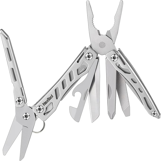 Nextool EDC Keychain Multitool, 10 in 1 Mini Pocket Knife Multi Tool with Needlenose Pliers, Scissors, Mini Useful Cool Gadgets for Men, Father's Day Gifts from Daughter-Sliver
