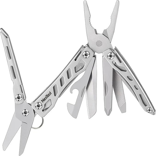 Nextool EDC Keychain Multitool, 10 in 1 Mini Pocket Knife Multi Tool with Needlenose Pliers, Scissors, Mini Useful Cool Gadgets for Men, Father's Day Gifts from Daughter-Sliver
