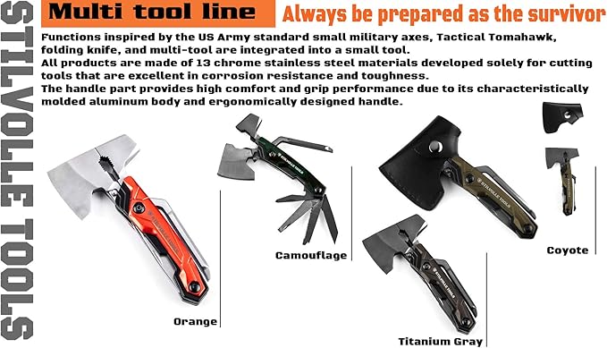 Axe 9 ax with 9-Featured Multi-Tool Hammer, Wrench, Wire Cutter, ax, Bottle Opener, Phillips Screwdriver, Flat-Blade Screwdriver, Nail File, Saw, Knife