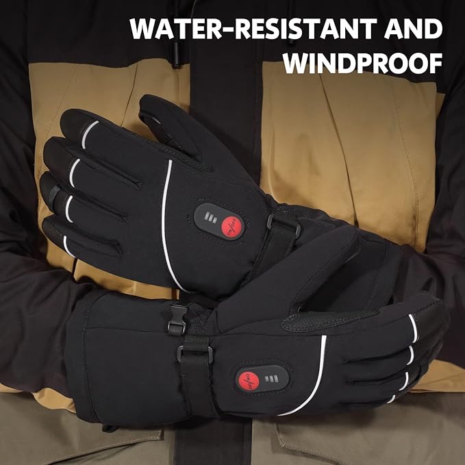 Heated Gloves Electric Battery Heated Gloves Rechargeable for Men Women Heated Ski Gloves Water Resistant Touchscreen 7.4V 2200mAh up to 6.5hrs for Skiing Hiking Motorcycling Camping