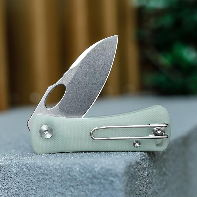 Pocket Knife for EDC,2.04in 14C28N Steel Blade,Jade G10 Reversible Deep Carry Clip Handle,Folding Thumb Hole Knives for Men and Women，Andromeda -03