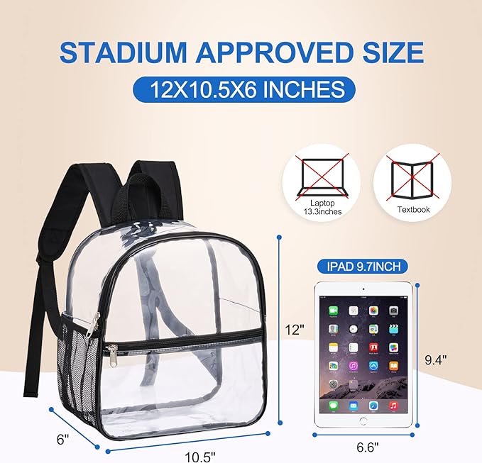USPECLARE Clear Backpack for Stadium Approved 12×6×12, Water proof Clear Bag for Stadium Events and Concert Work Sport Event