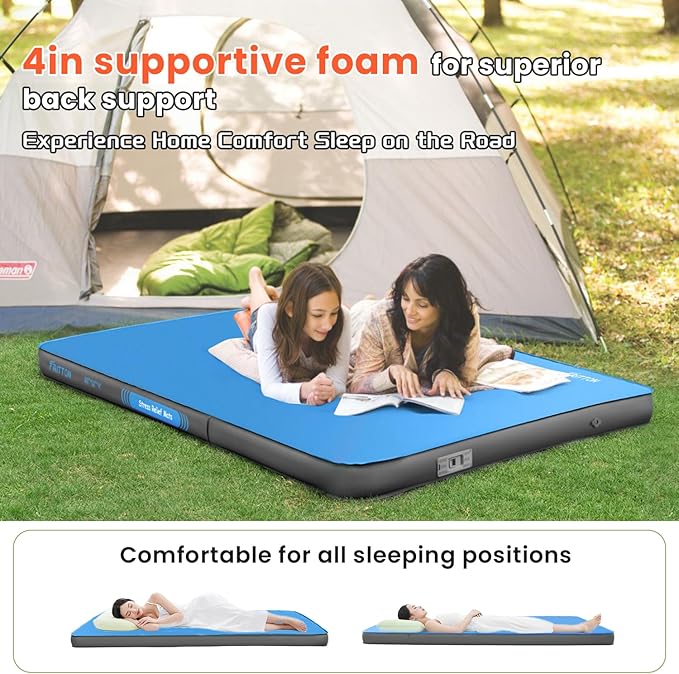 Self Inflating Sleeping Pad with Built-in Electric Pump, 4" Ultra Thick Memory Foam Double Camping Mattress, Fast Deflating Camping Sleeping Pad, 4 Season Insulated Sleeping Pad for Camping, Tent, Car
