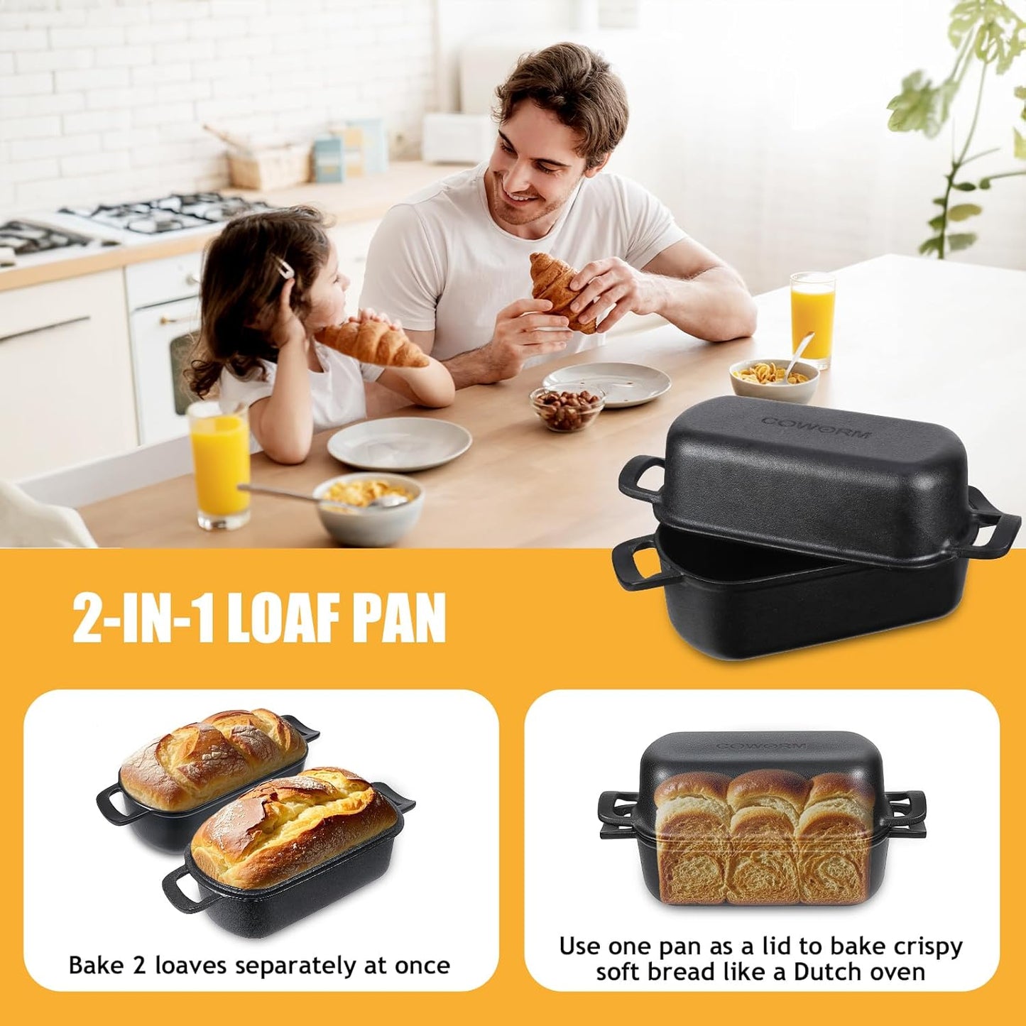 10x5 Cast Iron Loaf Pan with Lid - 2 in 1 Bread Pans for Baking Homemade Sourdough Bread