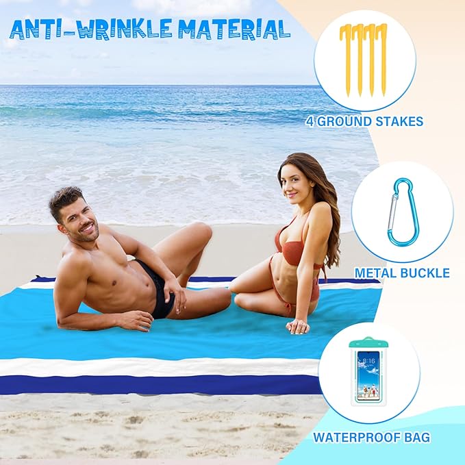 Beach Blanket Waterproof Sandproof 1-8 Adult Oversized 9'×10' Lightweight Durable Compact Sand Free Beach Mat for Travel Camping Hiking Picnic Blanket