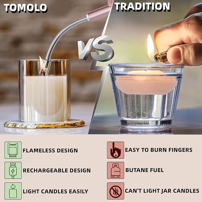 Lighter, Rechargeable Candle Lighter Grill Lighter Electric Arc Lighter with Flexible Neck, LED Battery Display Safety Switch for Candle Camping Cooking BBQs Fireworks (Pink)