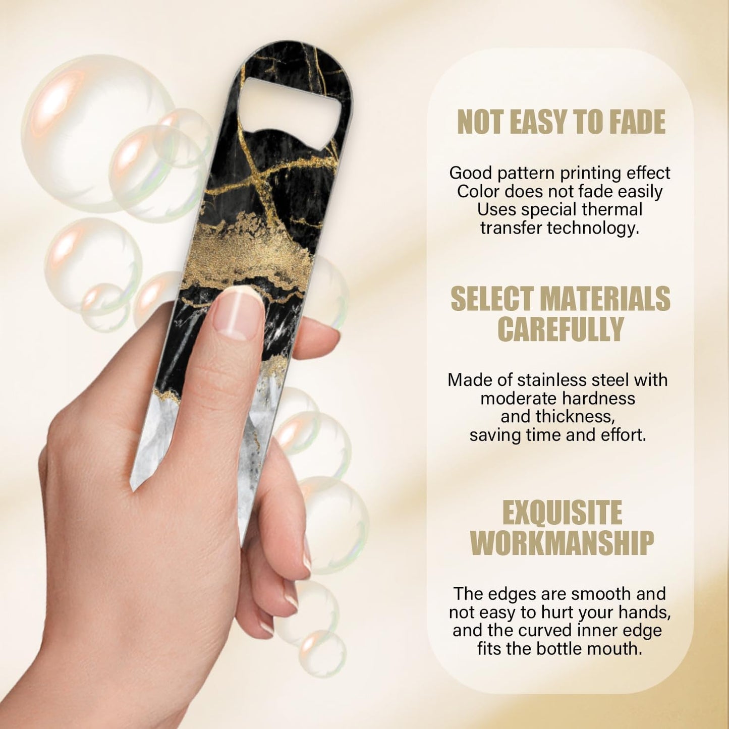 2 PACK Beer Bottle Opener, Stainless Steel Flat Bottle Openers,7 inch Metal Decor,Black And Golden Marble