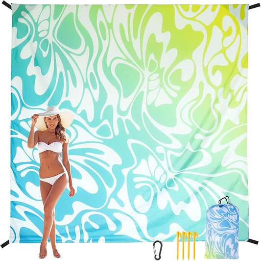 Beach Blanket, Sandproof Beach Mat, Waterproof Quick Drying Lightweight Outdoor Picnic Mat 79" X 83" for 2-4 Adults with Pocket for Travel, Camping, Hiking