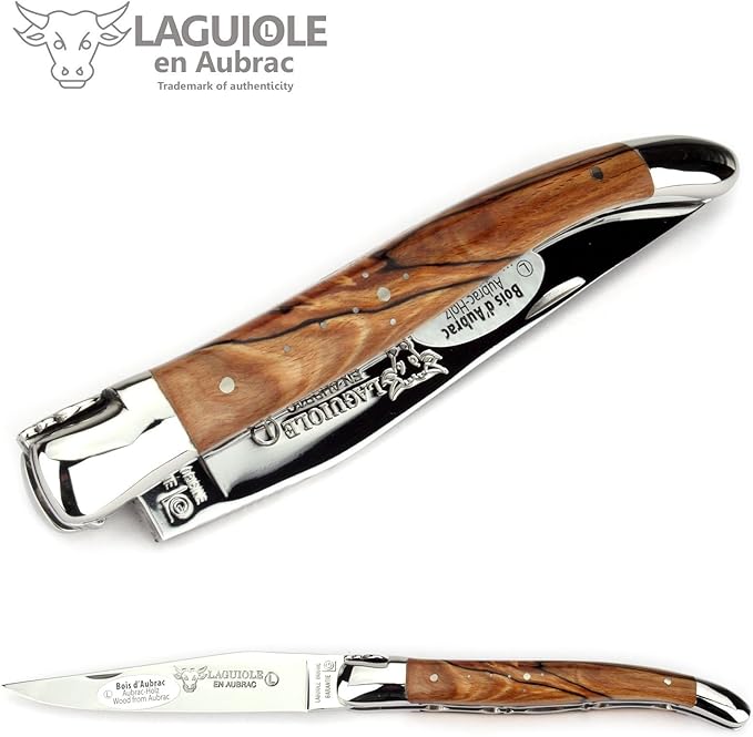 Laguiole en Aubrac Handmade Knife 12 cm Double platines L0712WAIF Aubrac Beech Wood Handle, Blade and bolsters Stainless Steel Shiny