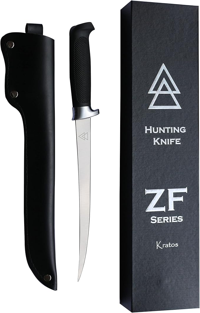 Bushcraft Fillet Knife, 12.25 Inch Fillet Knife for Fish, Fixed Blade Fish Fillet Knife, 440C Hardened Stainless Steel Boning Knife by Kratos - ZF1F