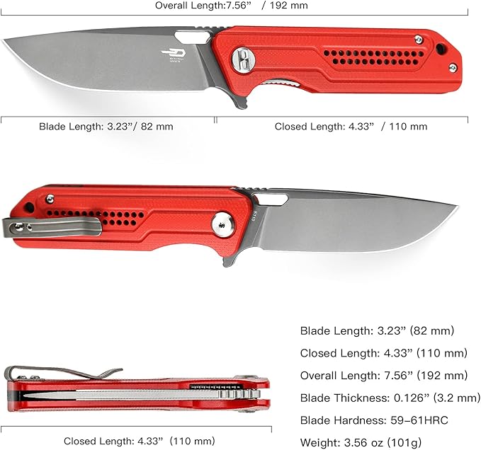 BESTECH KNIVES Pocket Folder Folding Knife: 3.23" K110 Steel Grey Titanized Blade, G10 Scales, Flipper, Liner Lock, EDC Titanium Clip, BG35C-2 (Red)