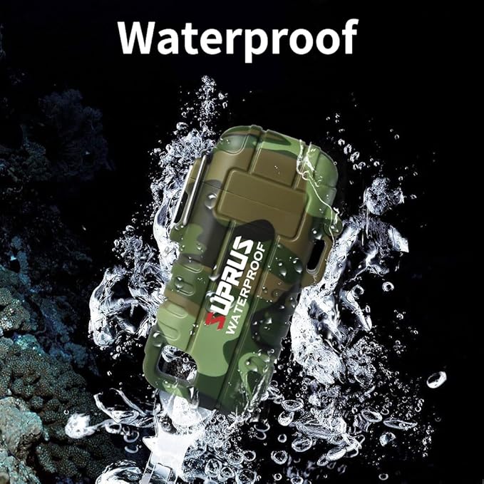 SUPRUS Waterproof Lighter Windproof Lighter Arc Plasma Lighters USB-C Rechargeable with Expandable and Flexible Neck for Outdoor, Camping & Kitchen (Camouflage)