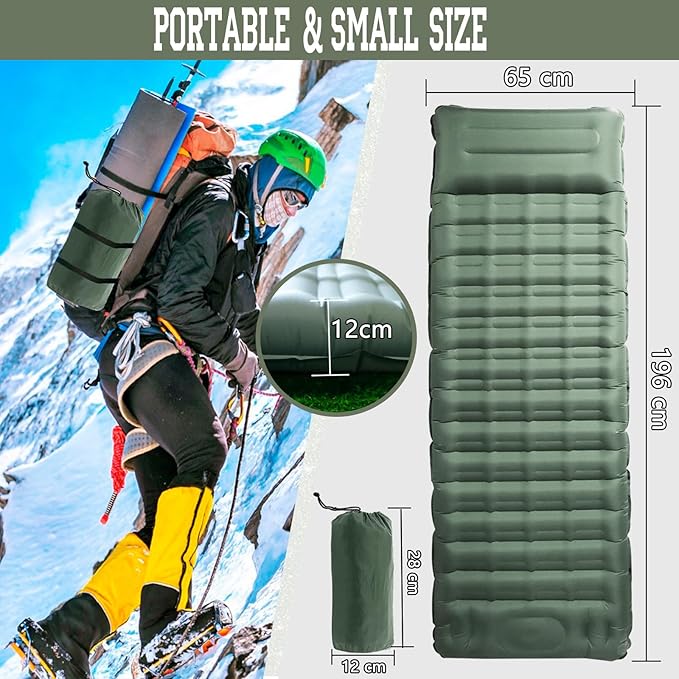 Camping Sleeping Pad, 4.7 Inch Inflatable Green Sleeping Pad Outdoor with Carry Bag for RV Camper