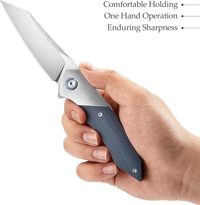 Folding Pocket Knife with Clip for Men, 3.5" 10Cr15CoMoV Blade, Steel Bolster & G10 Handle and Titanium Ring,Ball Bearings Pivot,Camping Outdoor EDC Fruit knife,Vul-03