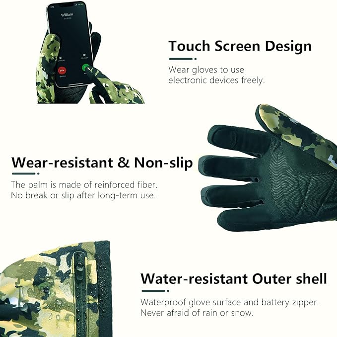 Heated Gloves for Men Women with 7.4V 22.2WH Rechargeable Battery Waterproof Heated Ski Gloves for Motorcycle Skiing Hunting Fishing Working Hiking Camping Arthritis Raynaud
